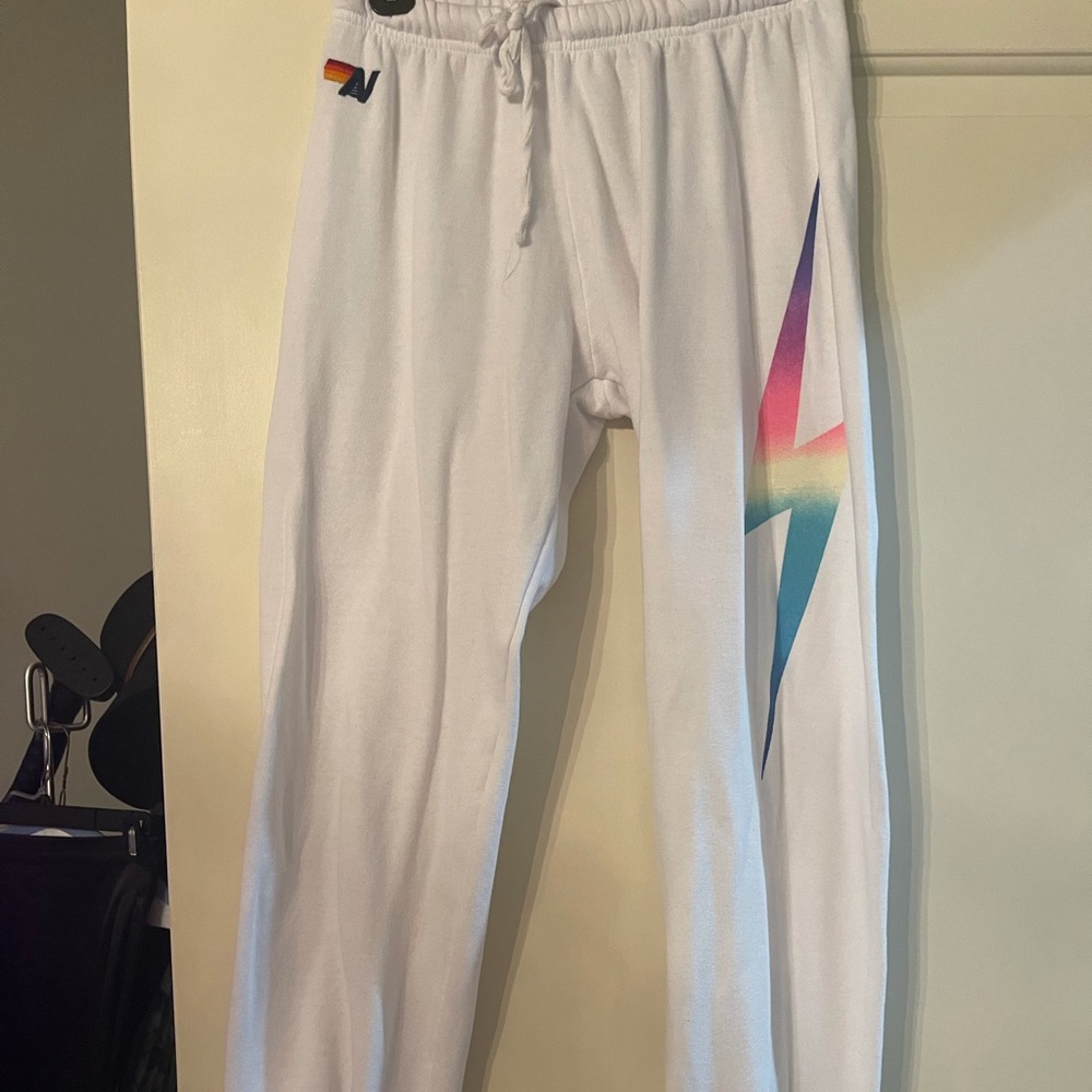 Aviator nation All WHITE neon bolt sweat pants